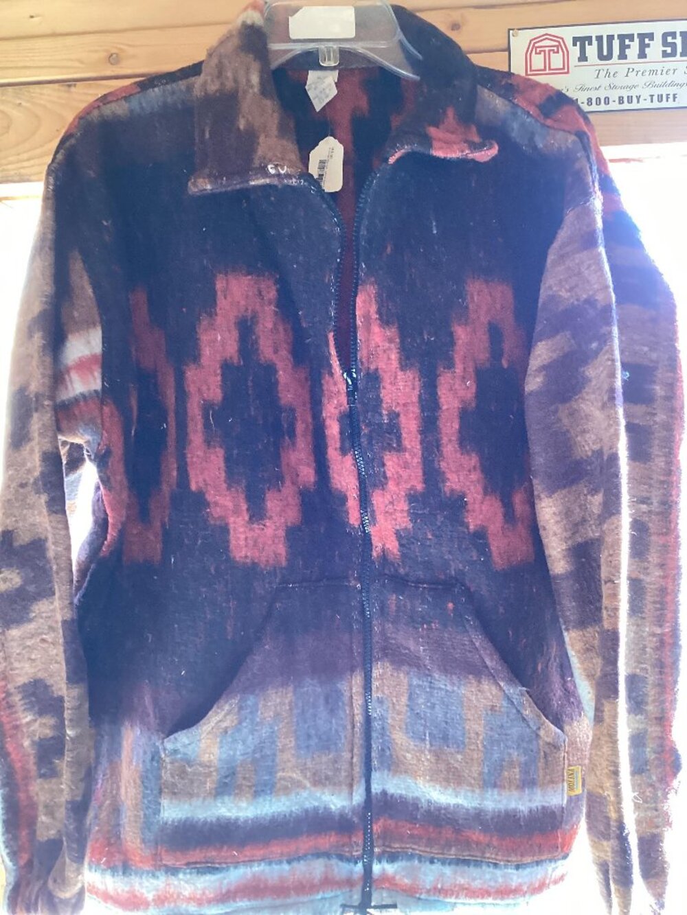 Indian Blanket Style Jacket Size M Oversized Warm Acrylic Polyester Cotton Blend